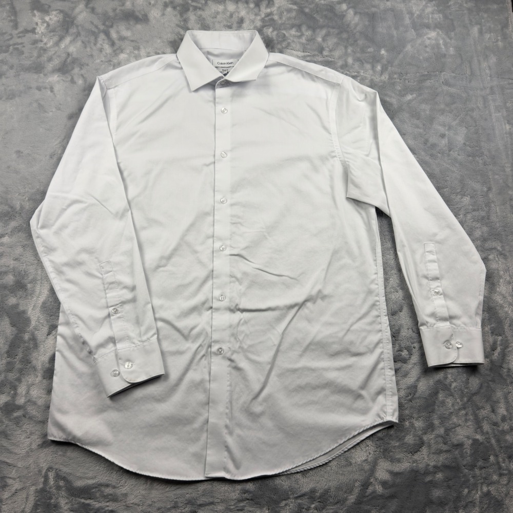 Calvin Klein Steel+ White Herringbone Dress Shirt Regular Fit 16 32/33 L Mens